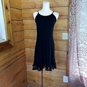 Vintage Dress Women Small Black Lace Trim Hem Cami Slip Mini Boo Radley